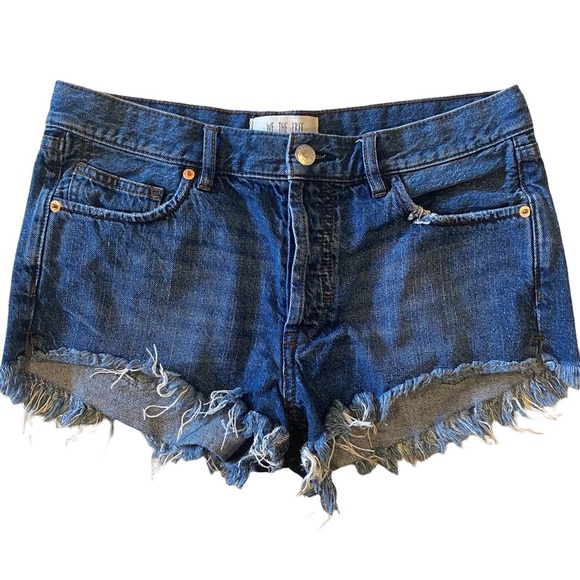 Free People x We The Free Soft & Relaxed Cut Off Frayed Hem Ocean Blue Shorts - Picture 5 of 8